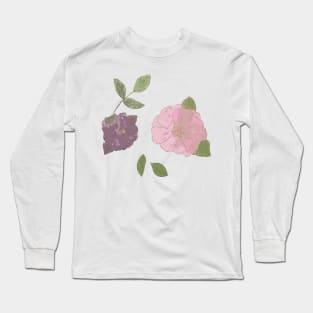 watercolour pink flowers watercolor purple flowers pink and purple flowers Long Sleeve T-Shirt